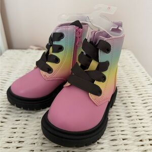 New Cat & Jack Pink Rainbow Lace-Up Boots